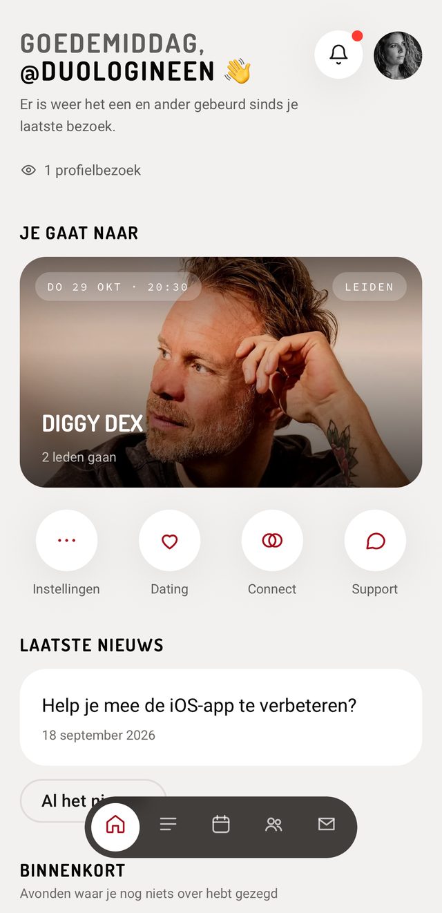 Schermafbeelding van het dashboard in de app
