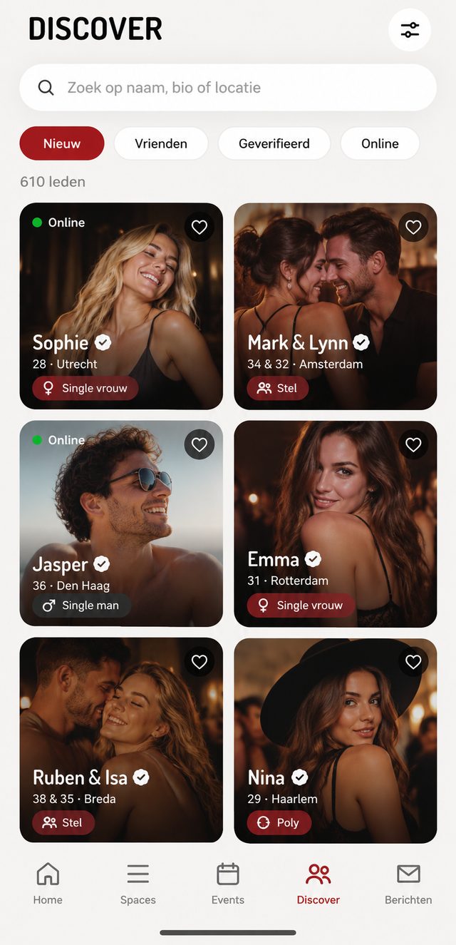 Schermafbeelding van het Discover-scherm in de app