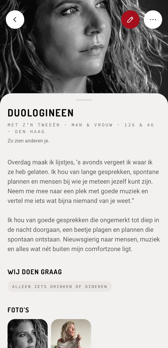 Schermafbeelding van het profielscherm in de app